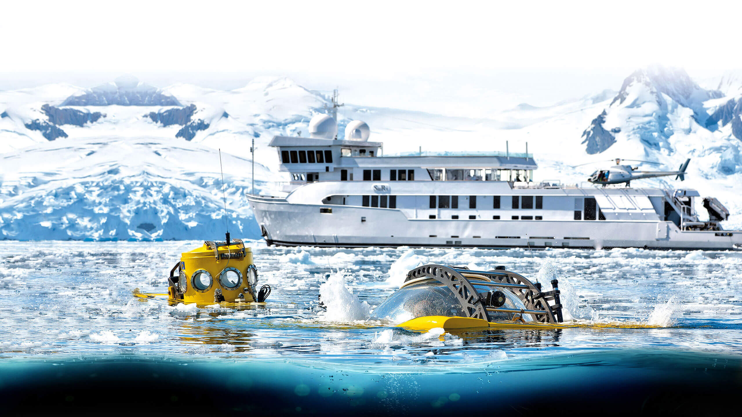 yacht near iceberg