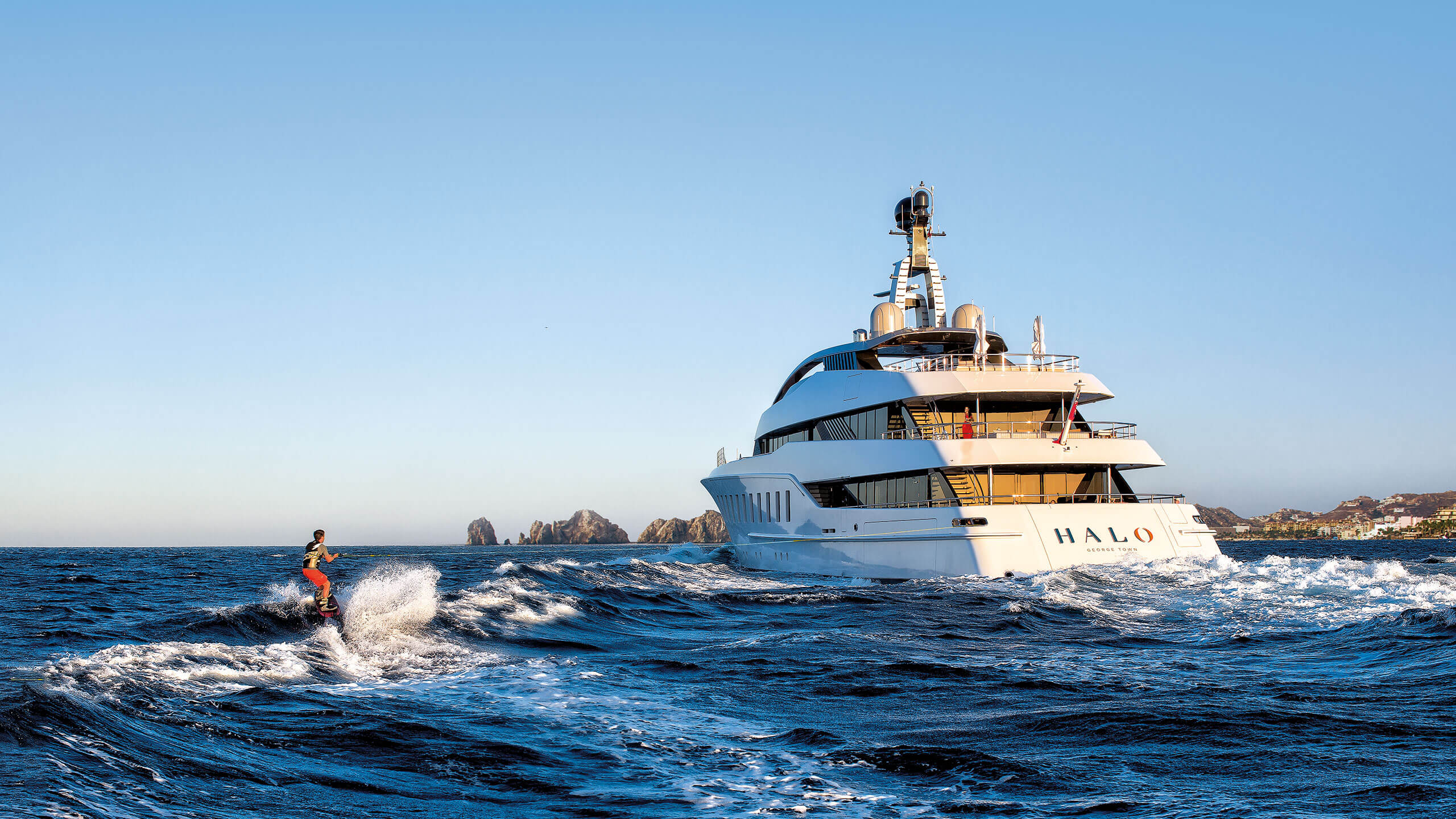 water skiing from a yacht