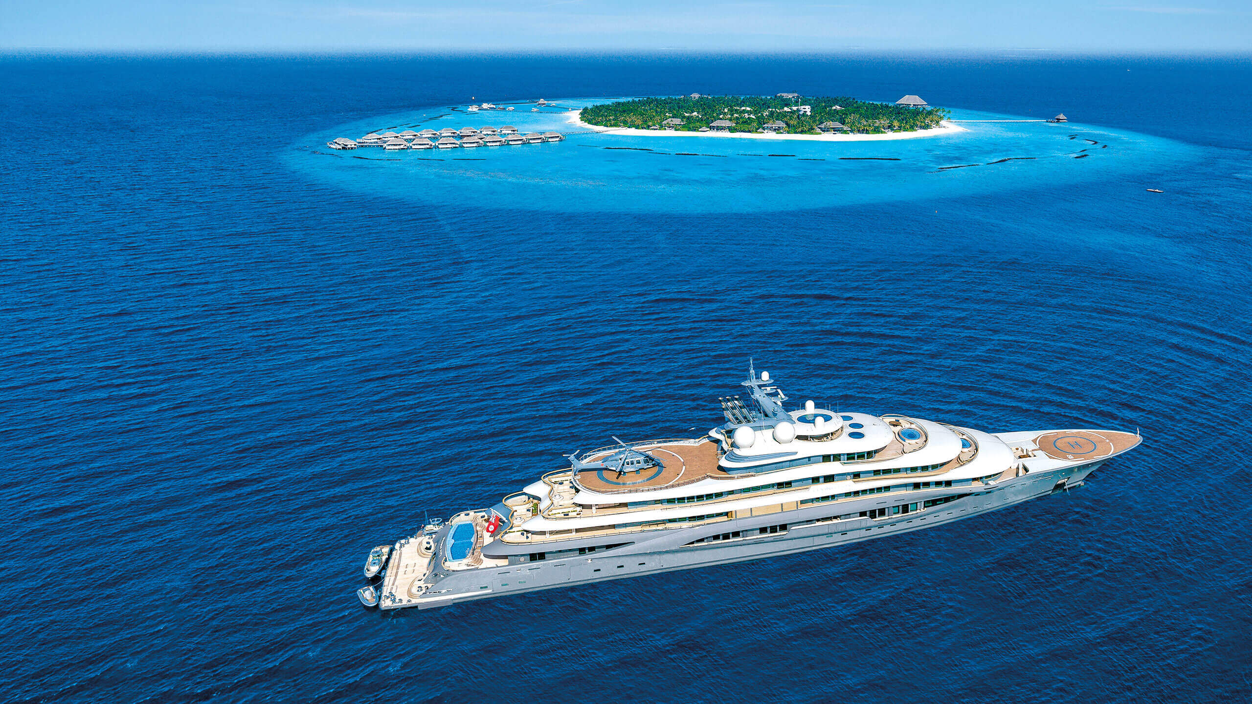 yacht early birdseye view